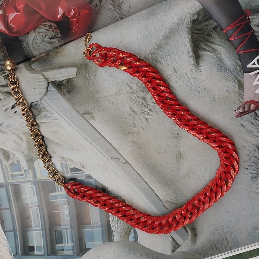 Chunky chain metal choker necklace red gold retro chain necklace unisex - Picture 5 of 16